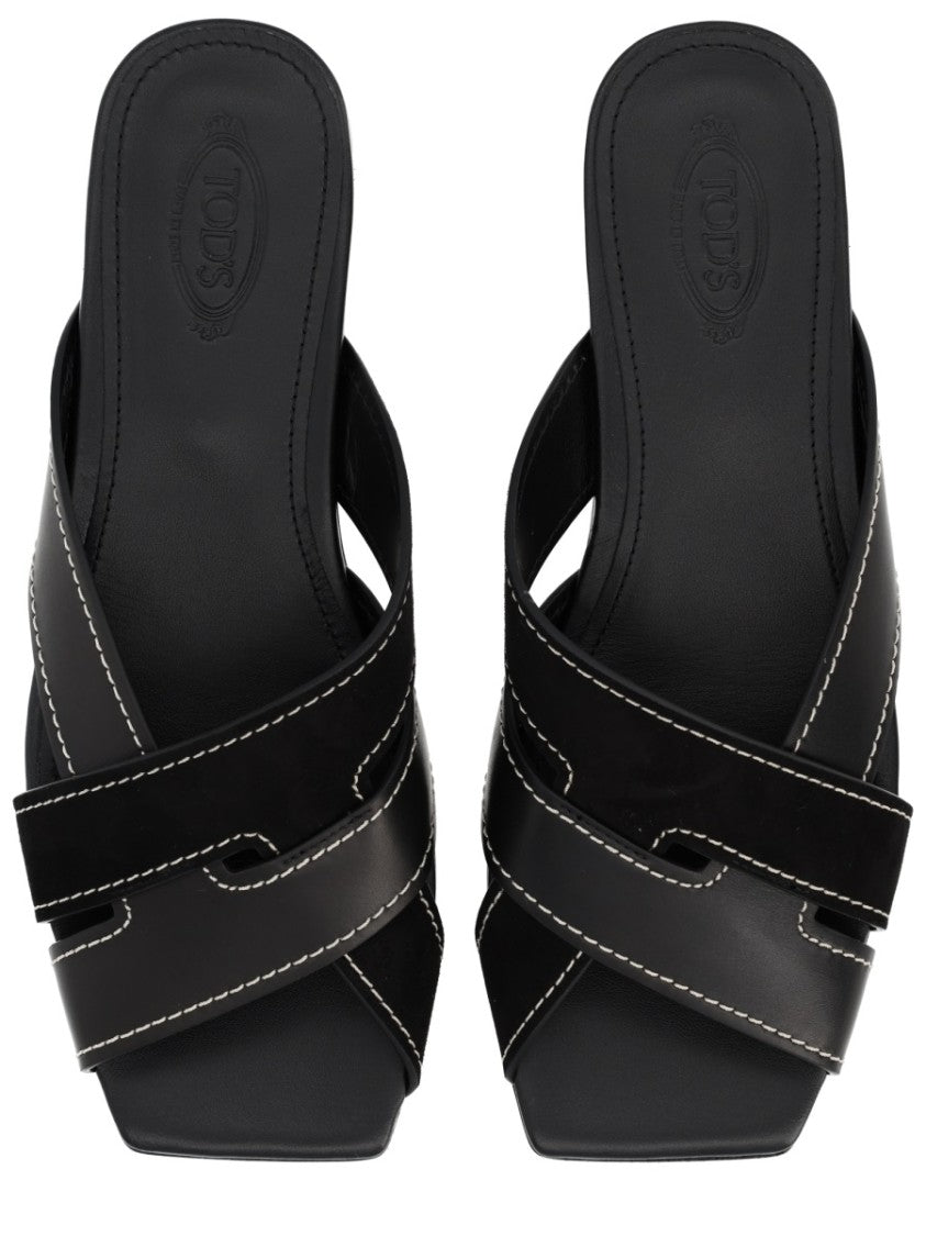 Tod's Cross-Strap Flat Square Toe Leather Sandals