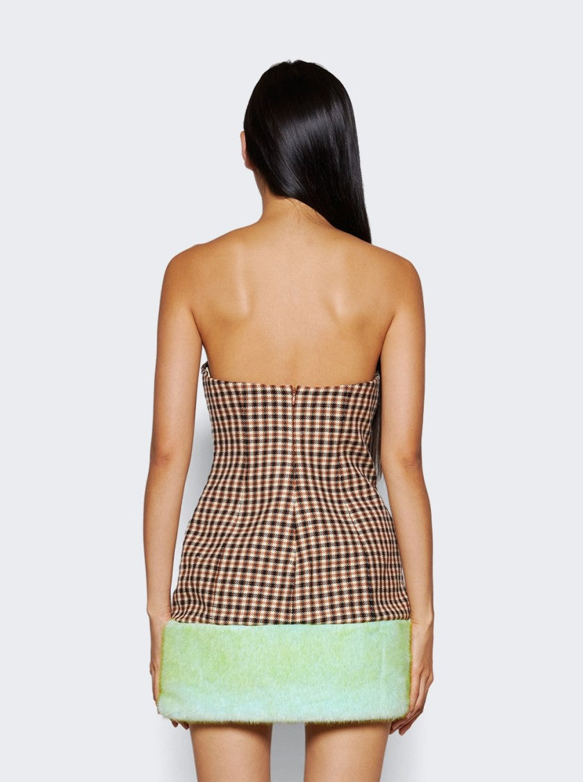 Area Faux Fur Trim Strapless Mini Dress