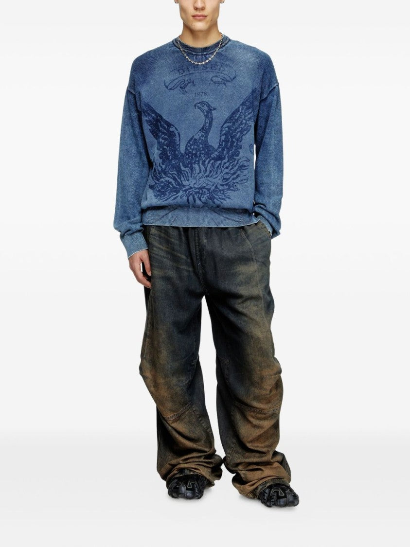 Diesel Denim Blue Phoenix Graphic Crew Neck Sweater