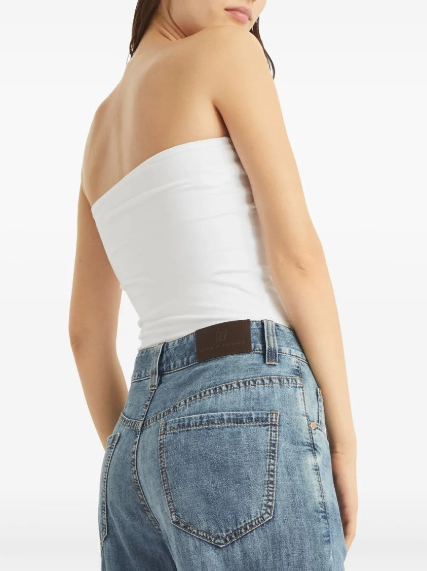 Brunello Cucinelli Wide-Leg Light Wash Denim Trousers