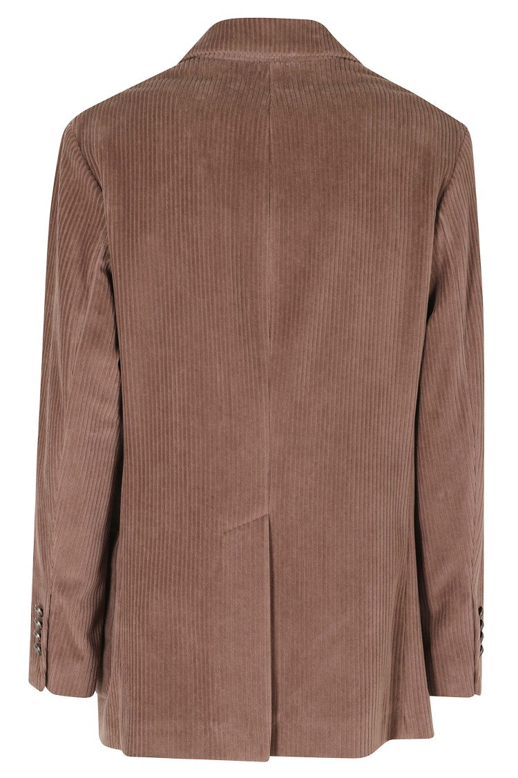 Circolo 1901 Brown Double-Breasted Corduroy Cotton-Blend Blazer