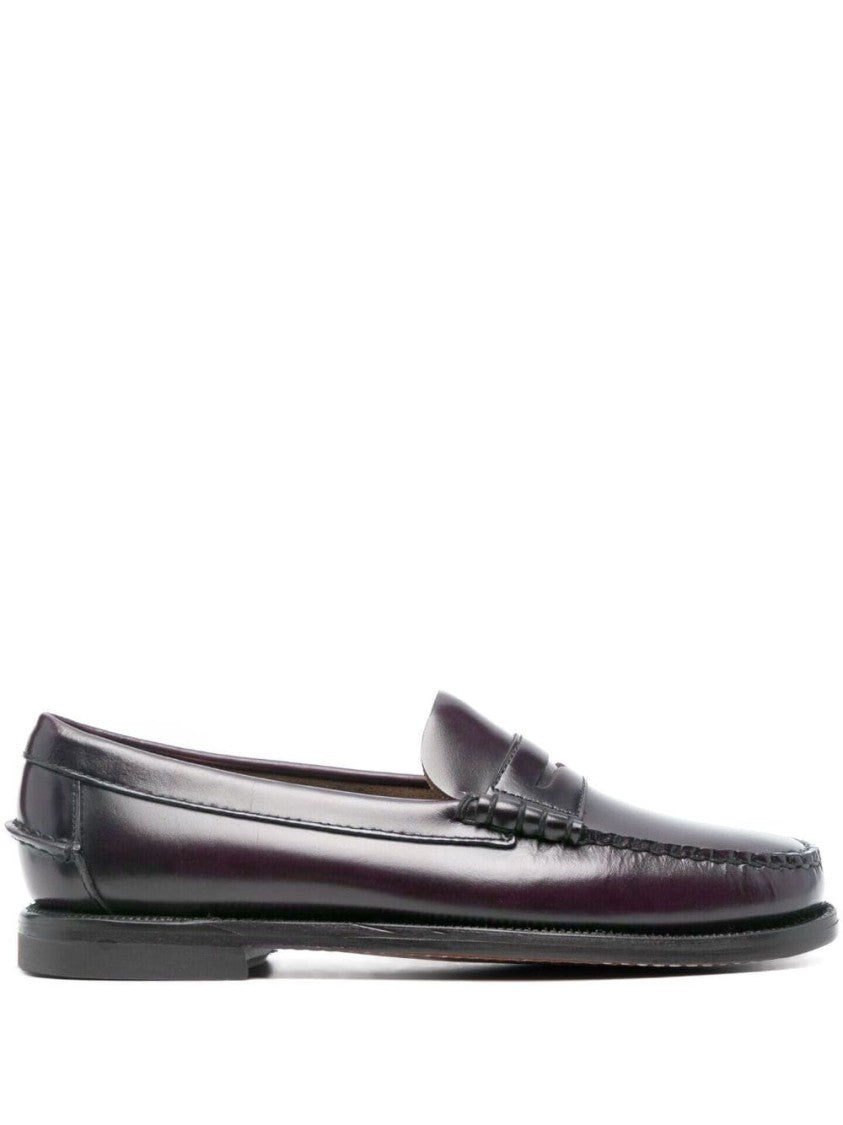 Sebago Polished Burgundy Leather Loafers With Penny Design