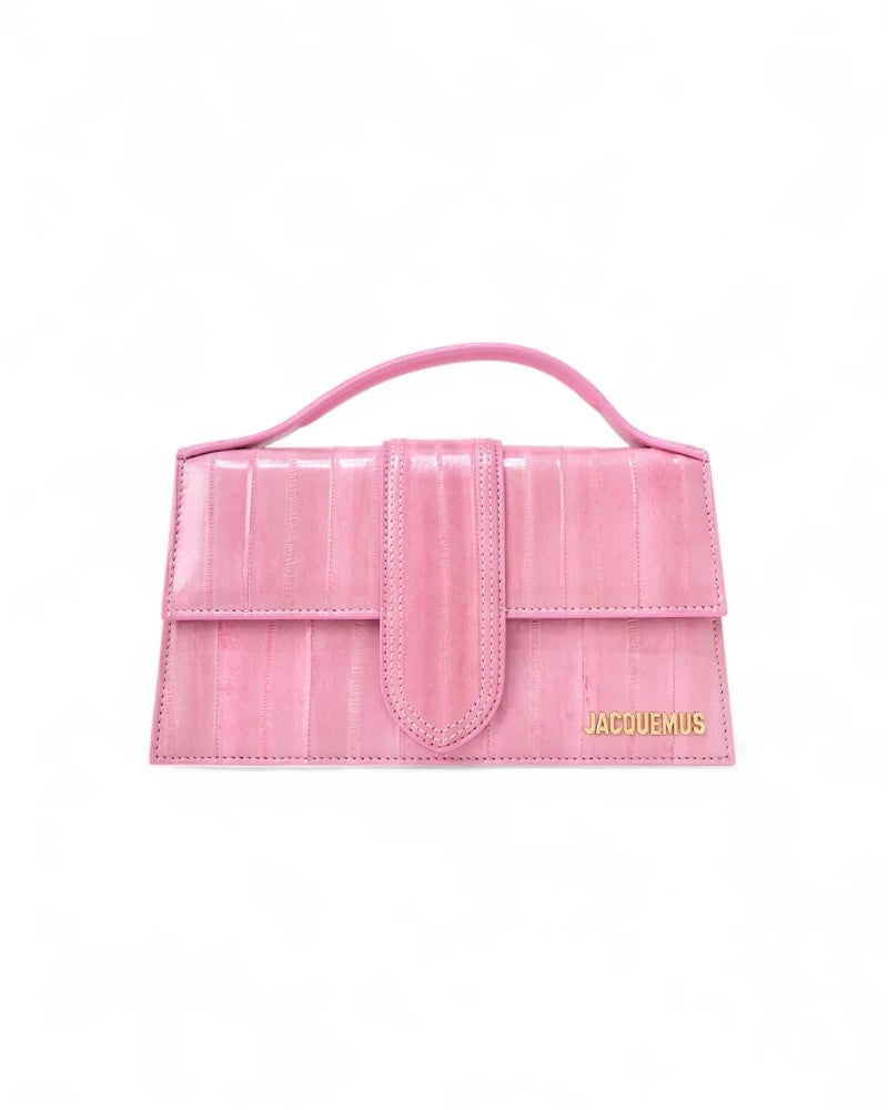 Jacquemus Pink Leather Handbag With Eel Motif And Gold Accents
