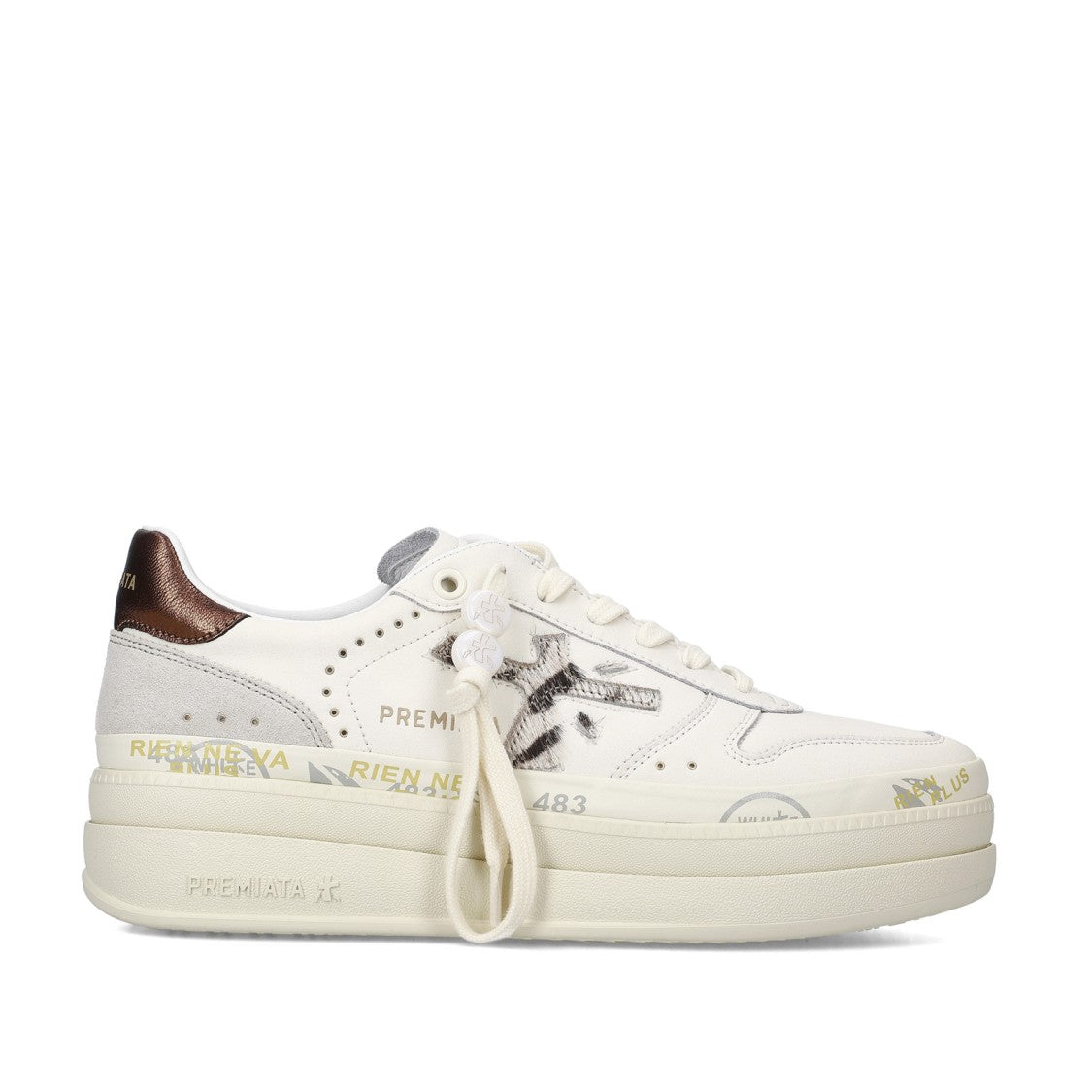 Premiata Sneakers Micol In White Leather Topponcino Bronze