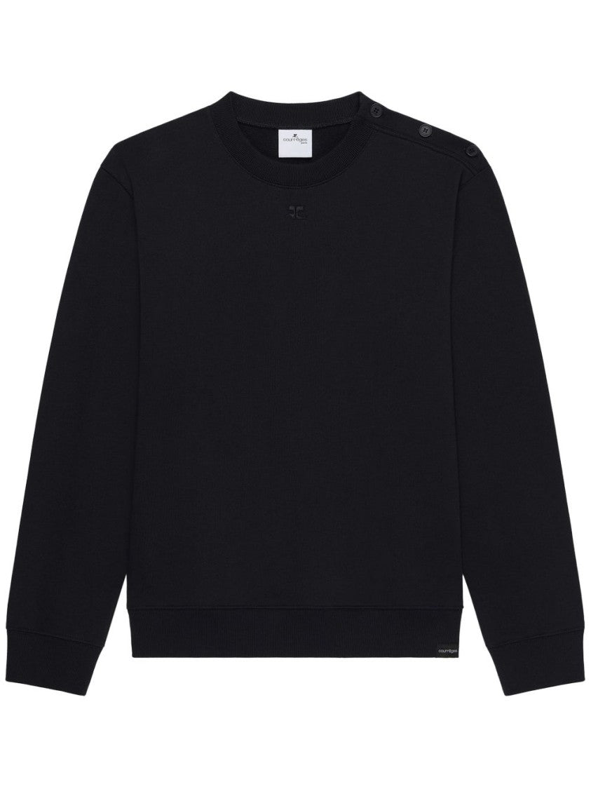 Courrèges Black Shoulder Button Ribbed Knit Sweater