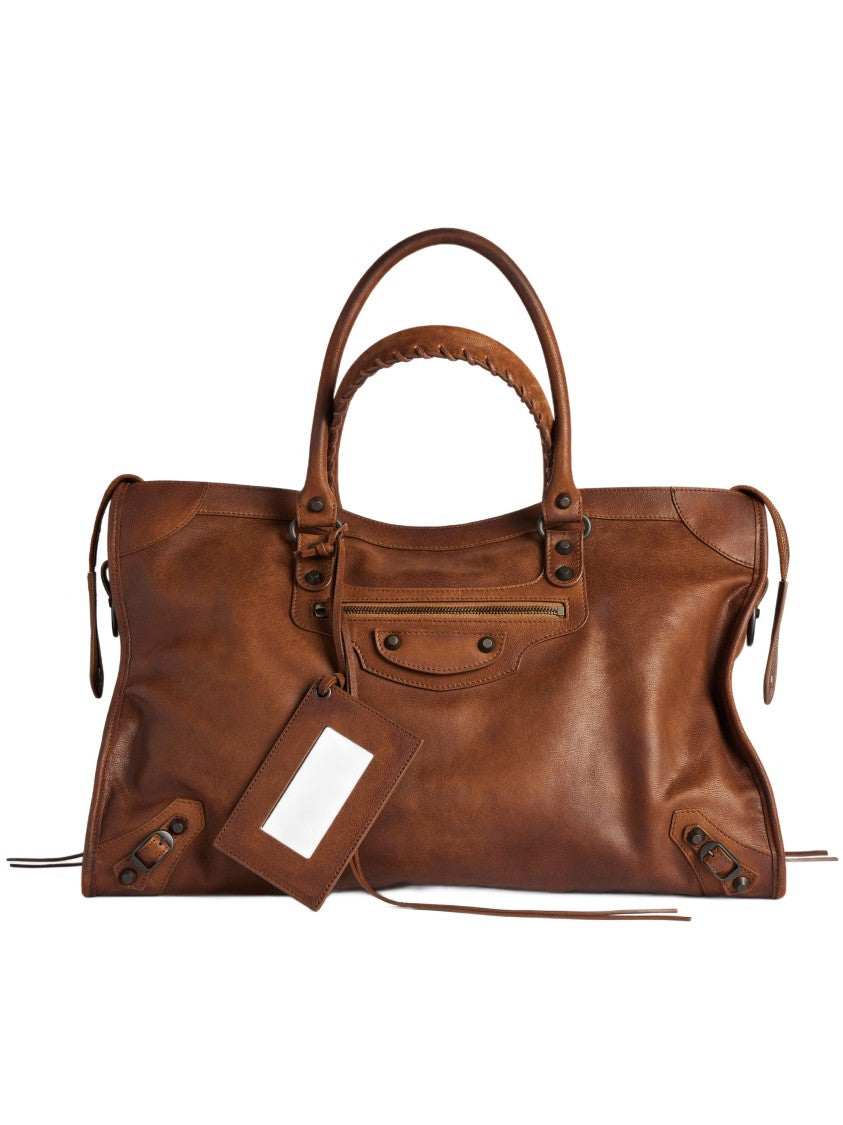 Balenciaga Le City L Braided Handle Studded Leather Tote Bag
