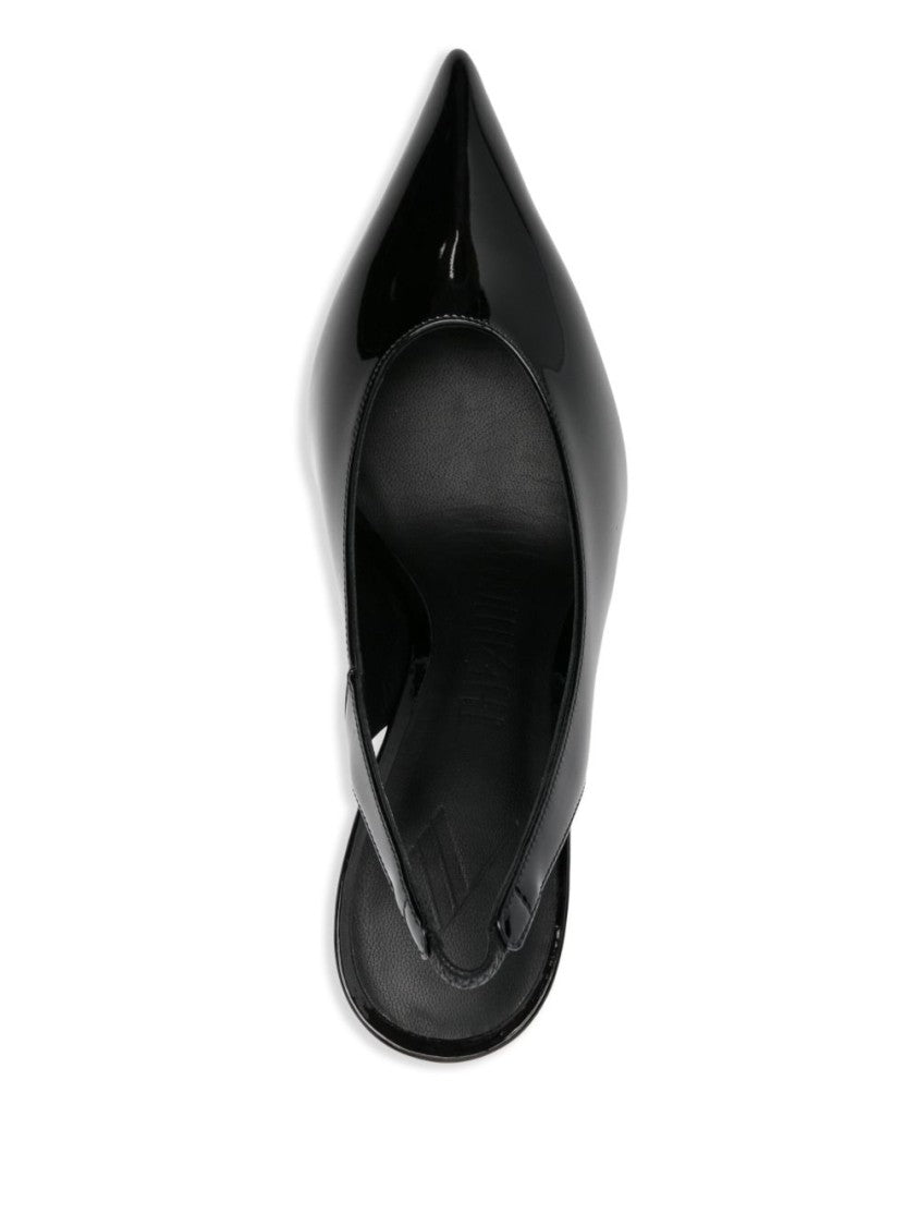 The Attico Pointed-Toe Black Slingback Pumps With Glossy Finish
