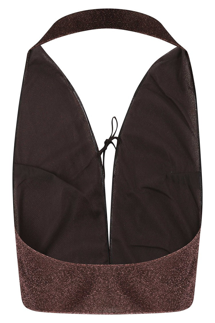 Oséree Chocolate Lumiere Polo V-Neck Lurex Polyamide Top