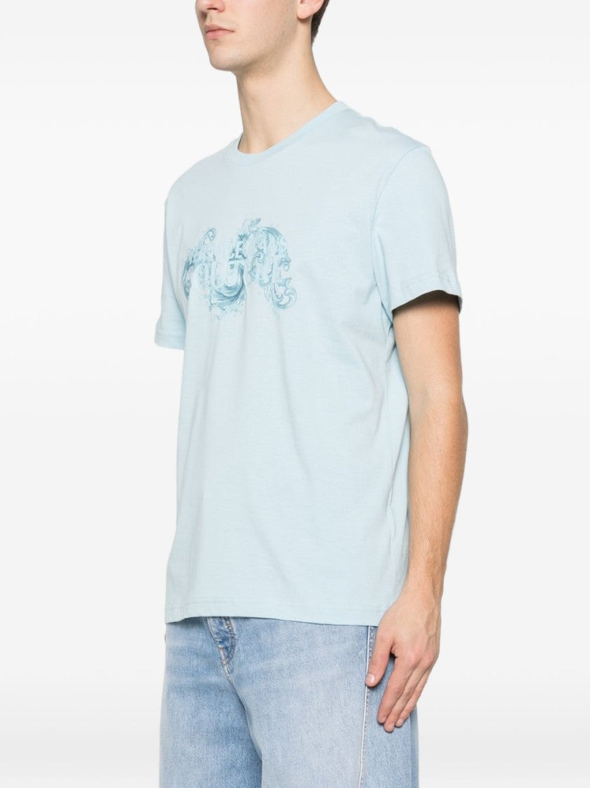Versace Jeans Couture Light Blue Short-Sleeve T-Shirt With Artistic Print