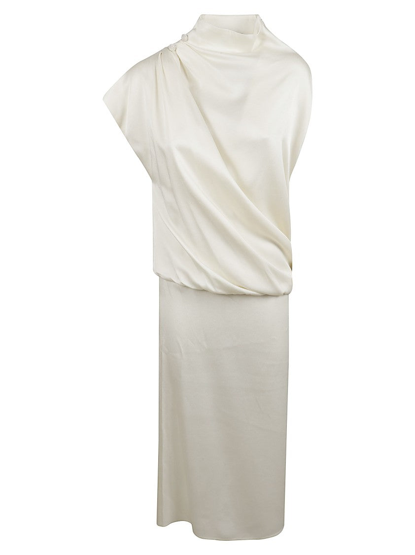 Fabiana Filippi Draped Satin Midi Dress With Decorative Buttons