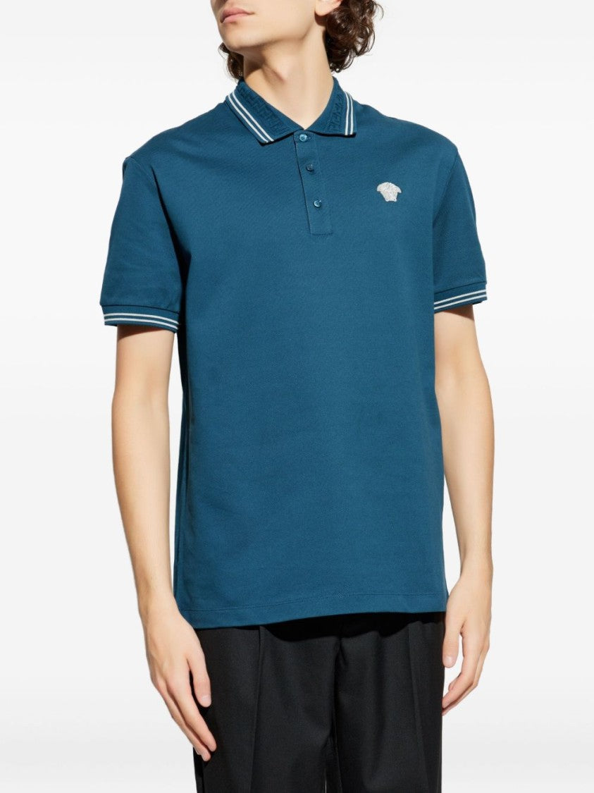 Versace Silk-Nylon Blend Polo Shirt With Contrasting Details