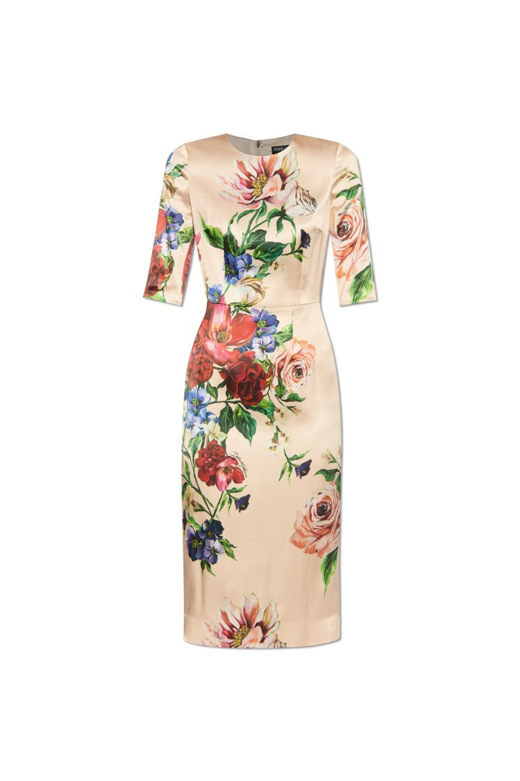 Dolce & Gabbana Fitted Midi-Length Dress With Floral Motif