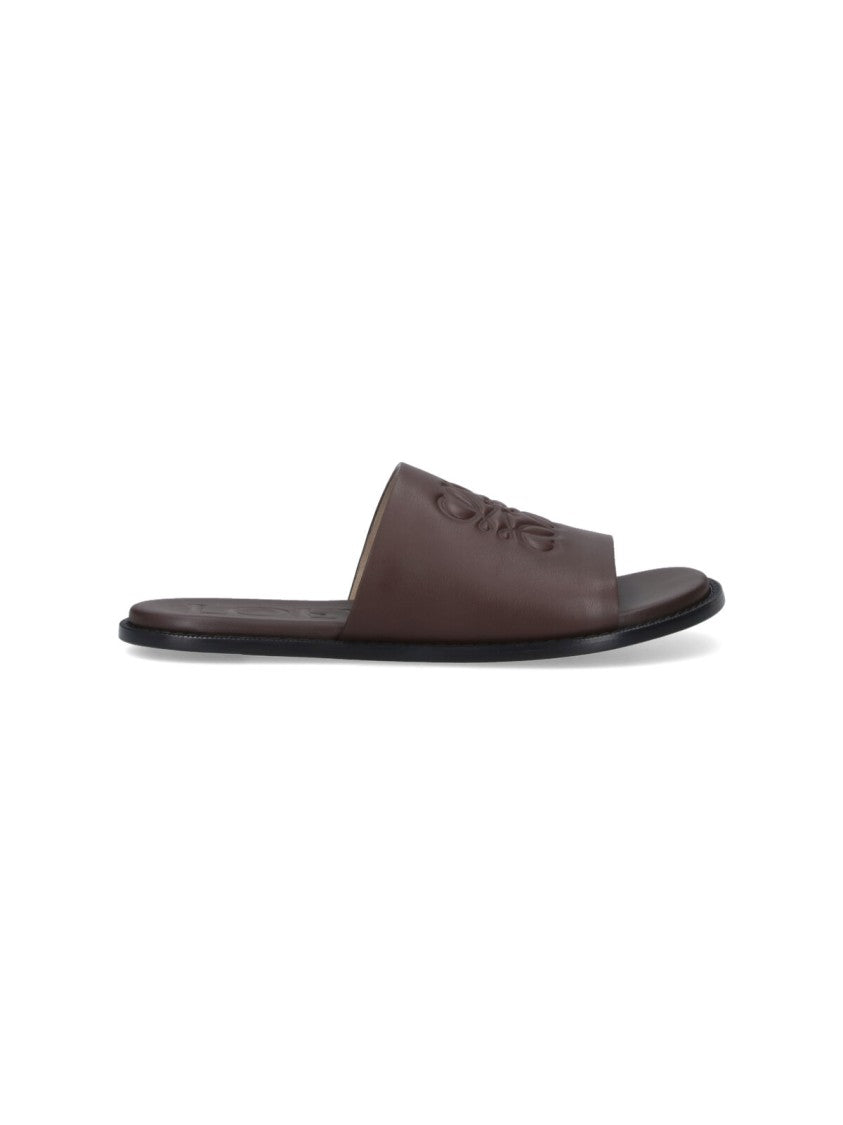 Loewe X Paula's Ibiza "Anagram Flex" Slide Sandals, In Brown Calfskin