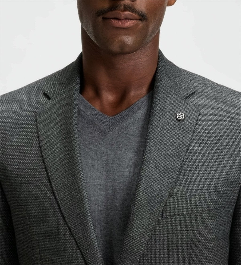 Boss Single-Breasted Gray H-Janson Jacket With Textured Fabric