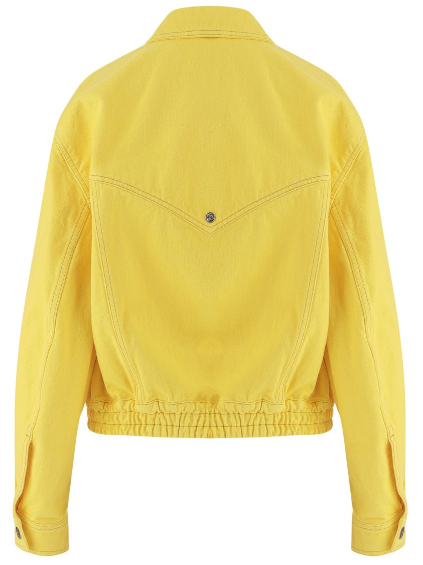 Versace Cropped Cotton Denim Jacket With Pointed Collar And Elasticated Waist