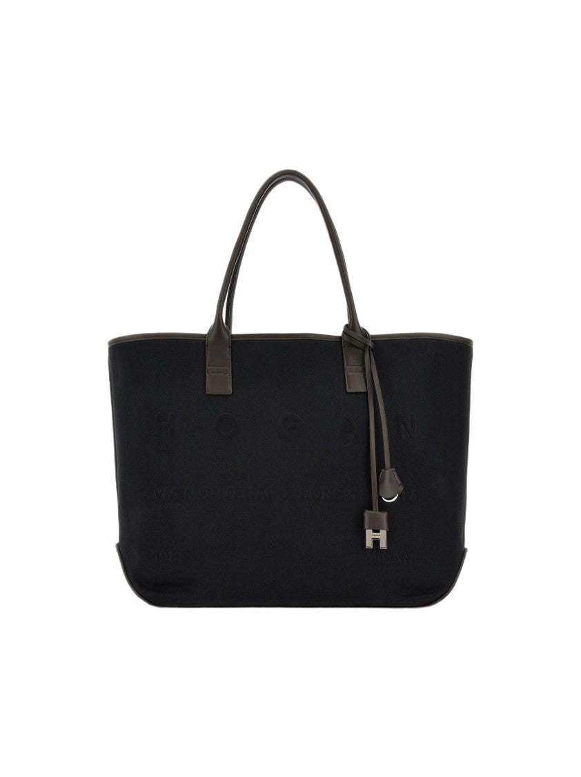 Hogan Cotton Shopping Bag With Leather Accents