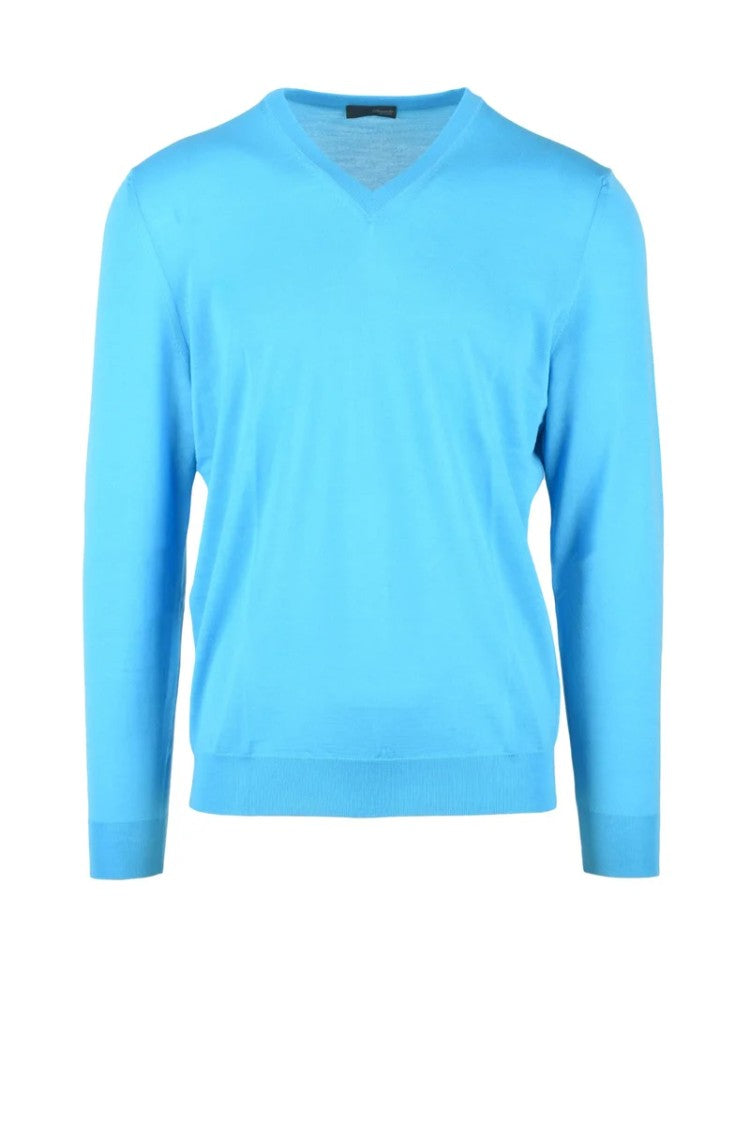 Drumohr V-Neck Merino Wool Sweater - Light Blue