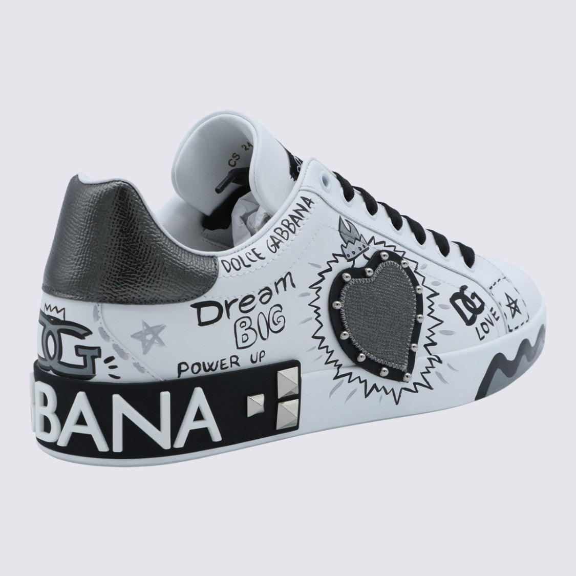 Dolce & Gabbana Graphic-Printed Sneakers With Studded Heart Detail