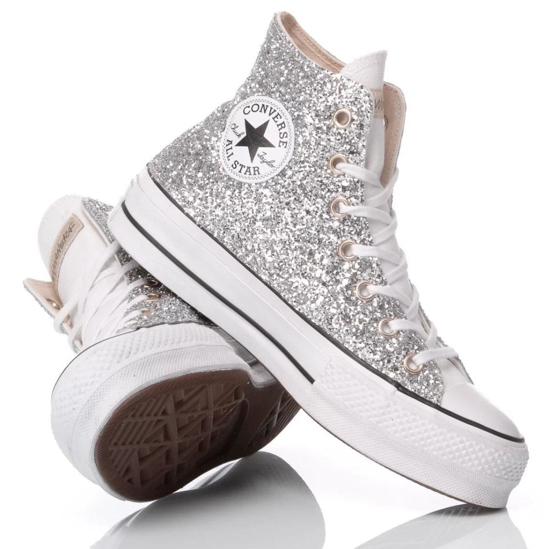 Converse Handmade High-Top Platform Sneakers With Dazzling Glitter Finish