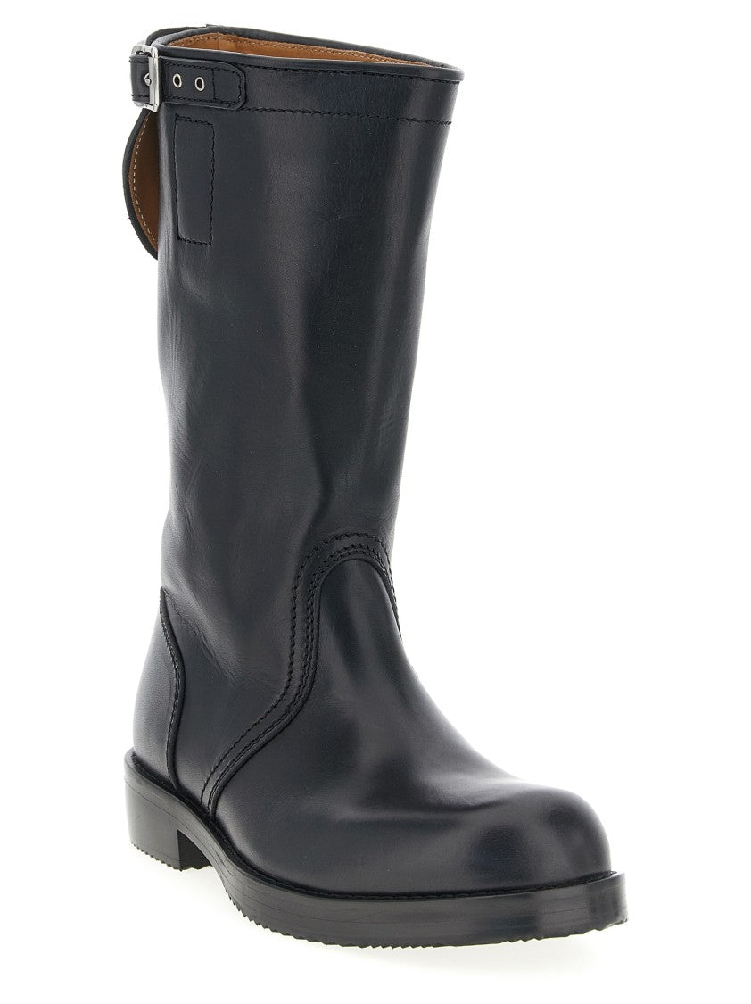Dries Van Noten Calfskin Leather Biker Boots With Adjustable Strap