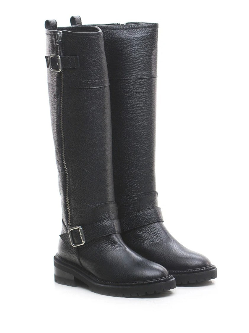 Via Roma 15 Tall Biker Boots With Central Zip And Adjustable Straps