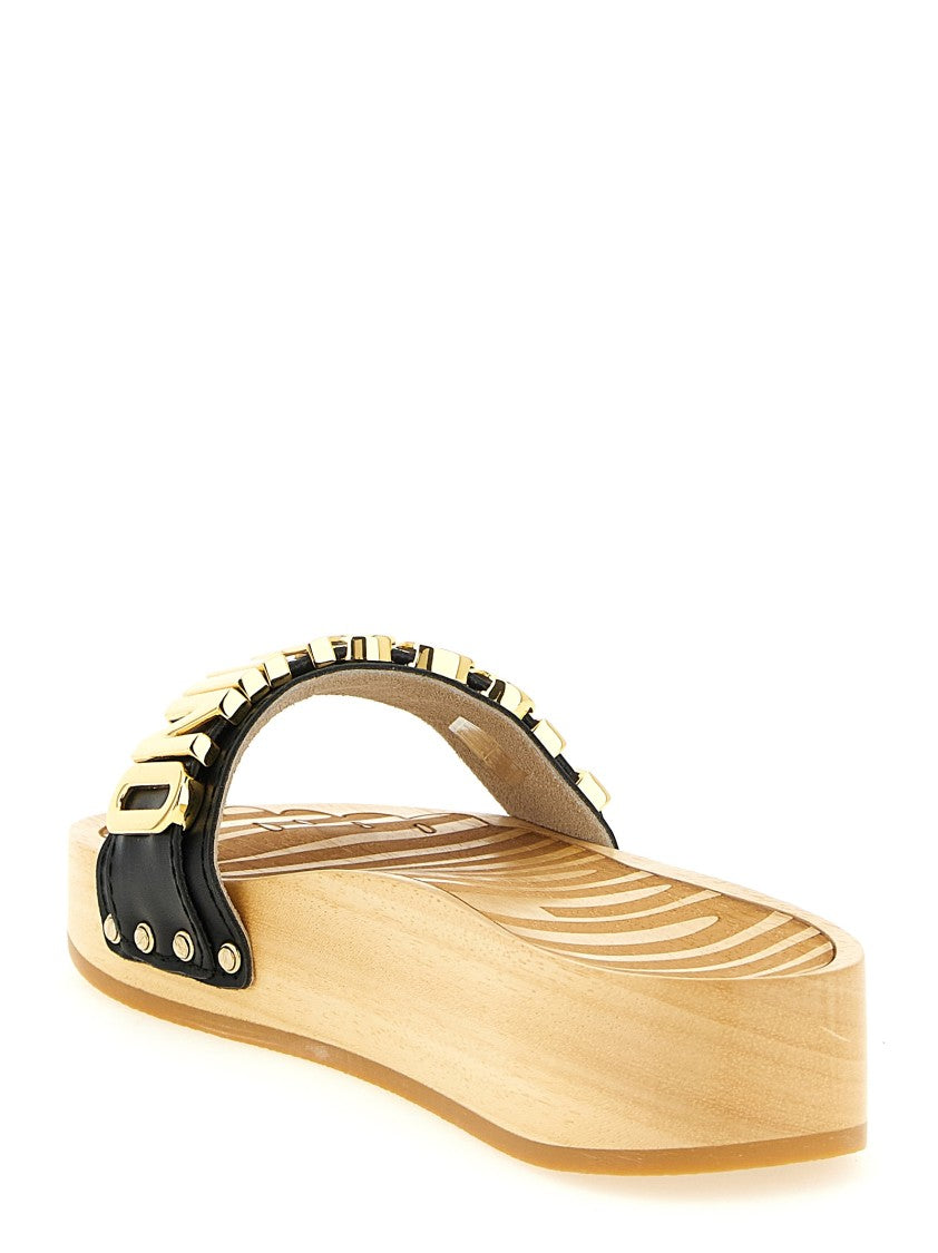 Moschino Calf Leather Clog Sandals With Bold Logo And Flatform Midsole