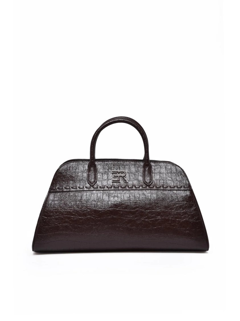Ermanno Firenze Brown Polyurethane Crocodile Handbag