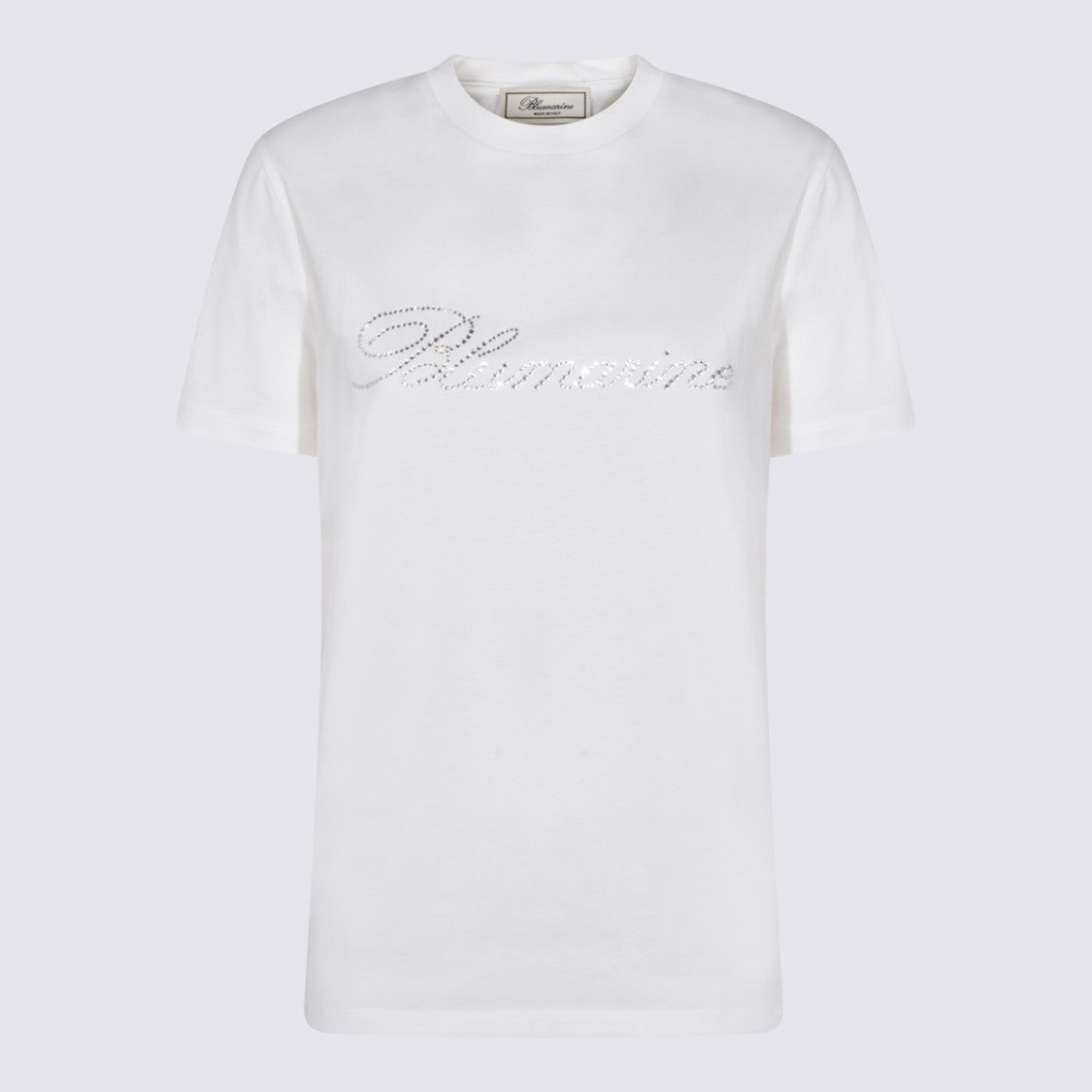 Blumarine Crystal-Embellished White Cotton T-Shirt With Crew Neck Design