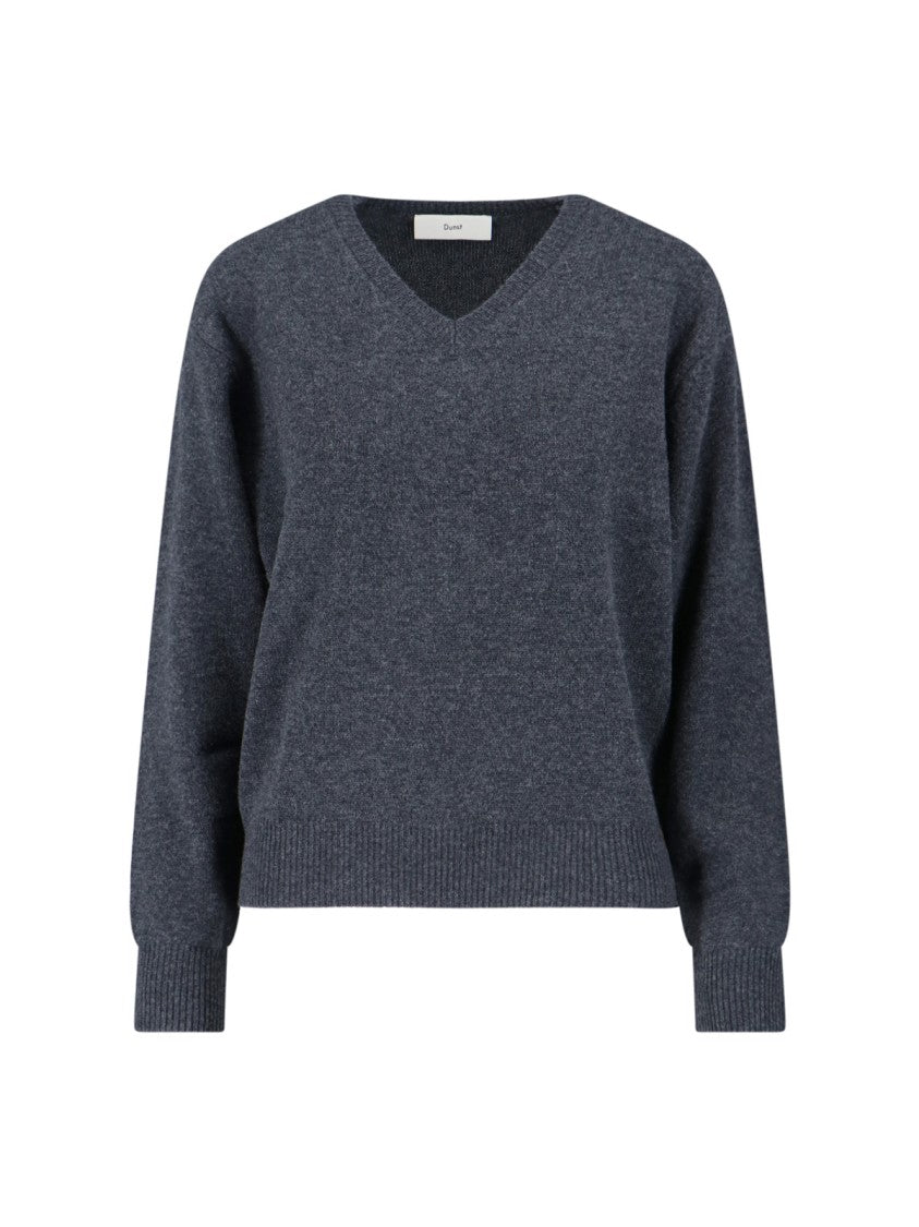 Dunst Cashmere And Wool Knit Sweater With V-Neck And Ribbed Details