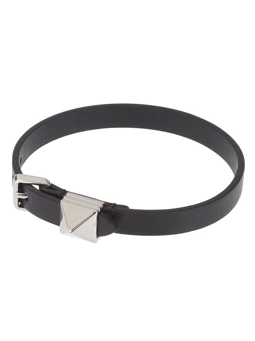 Valentino Garavani Black Leather Bracelet With Platinum Finishes