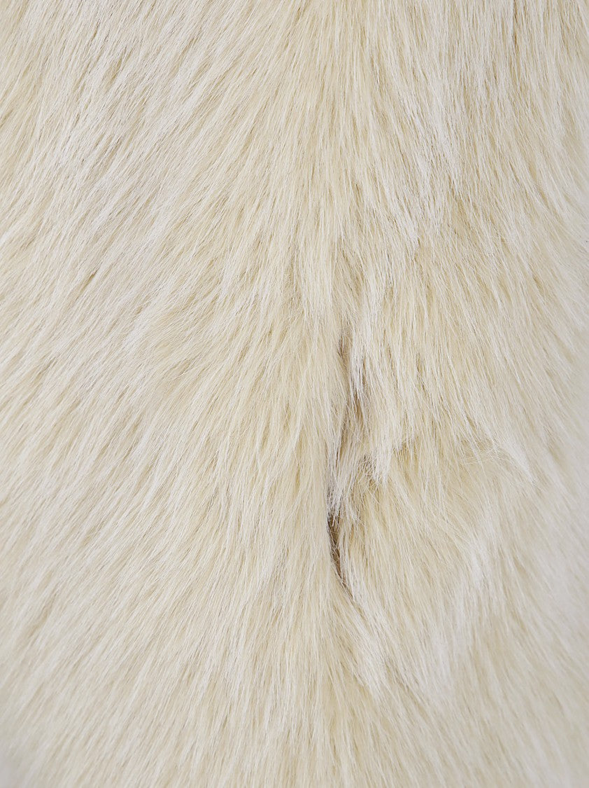Herno Sleeveless White Waistcoat With Faux Fur Texture