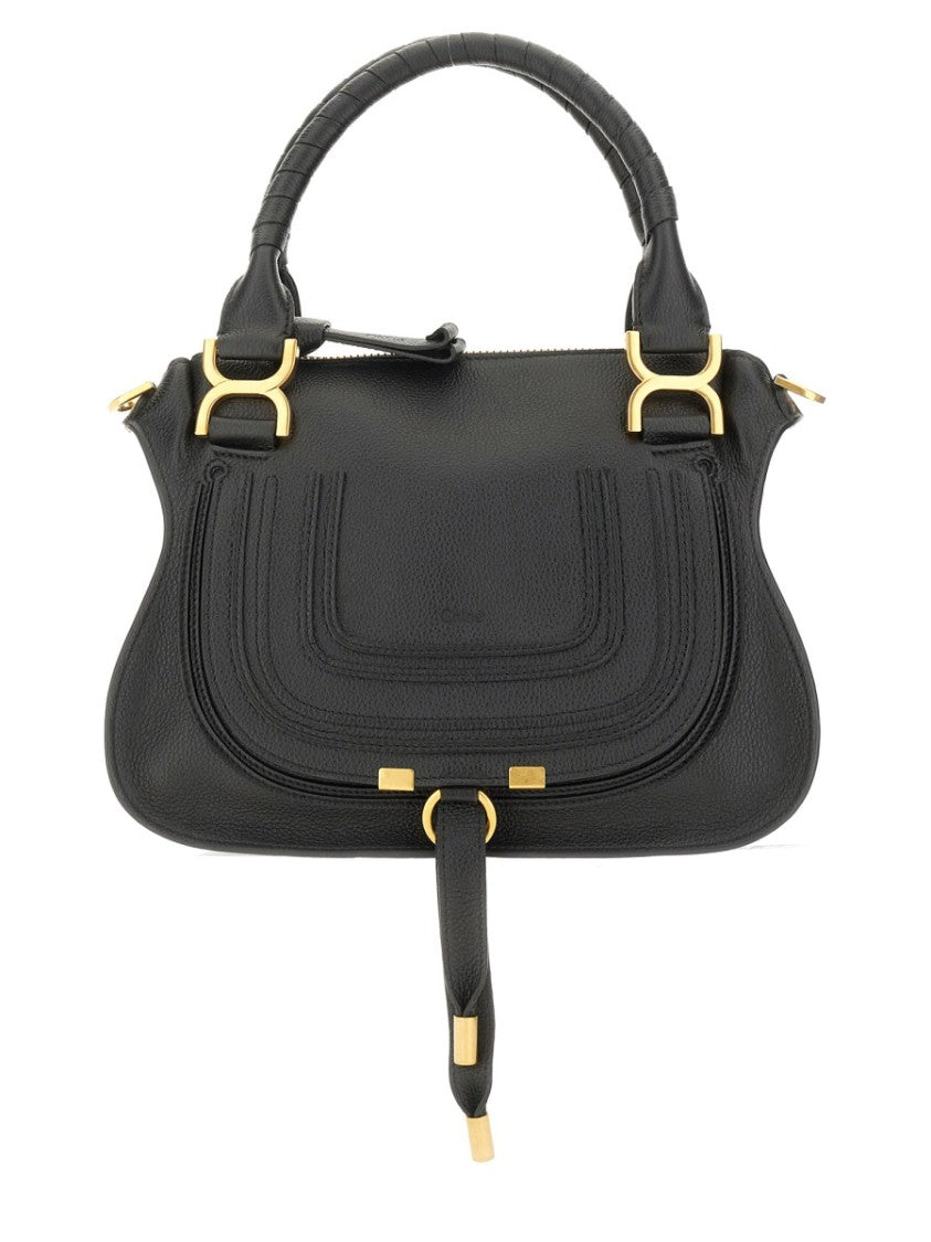 Chloé Small Curved Handbag With Layered Stitching And Gold-Tone Accents