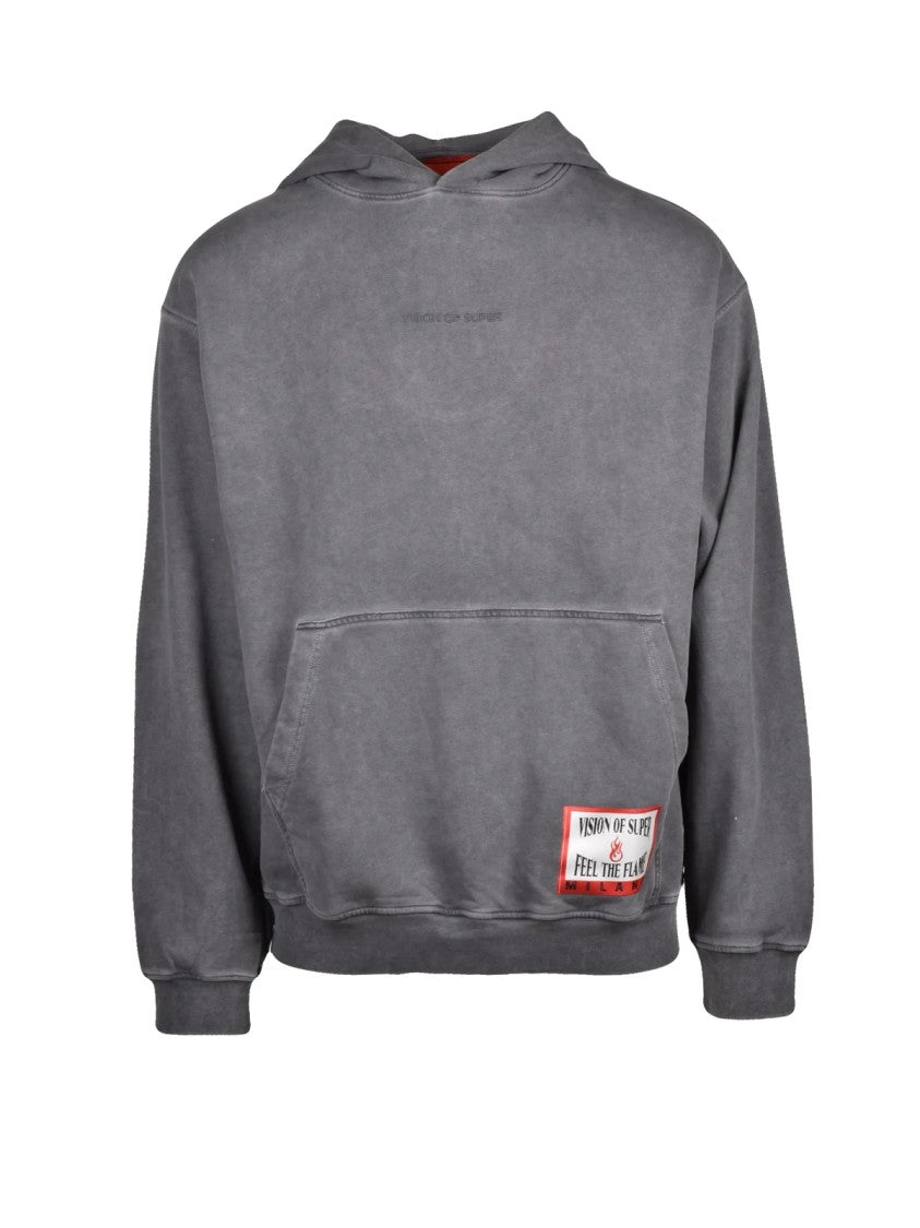 Vision Of Super Grey Relaxed Fit Kangaroo Pocket Cotton Hoodie