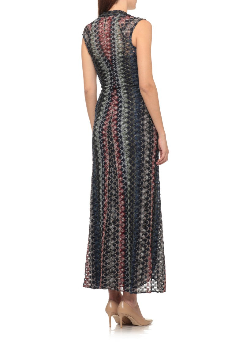 Missoni Blue V-Neck Draped Lurex Viscose Dress