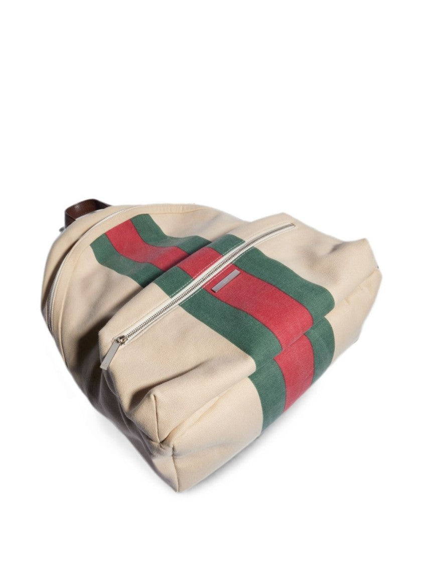 Gucci Beige Cotton Vertical Stripe Backpack