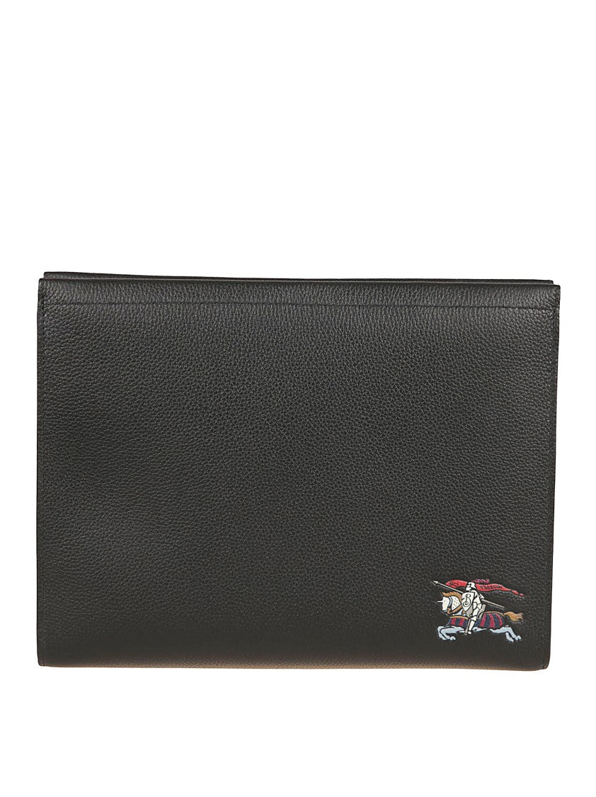 Burberry Textured Calfskin Clutch With Polished Finish