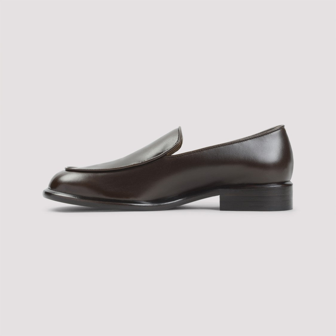 Khaite Polished Leather Loafers With Rounded Toe And Subtle Seam Detail
