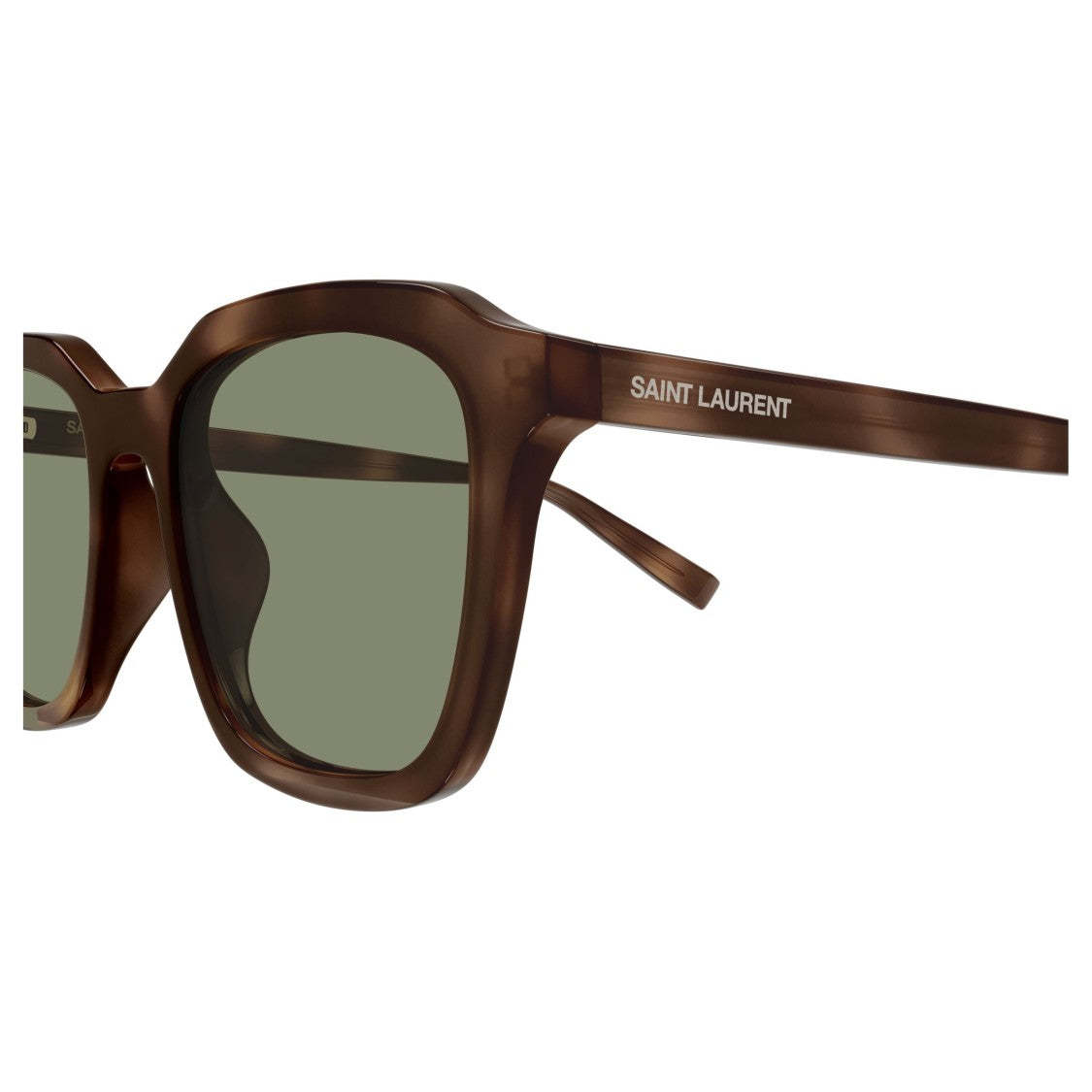 Saint Laurent Square Frame Sunglasses With Tortoiseshell Pattern And Muted Green Lenses