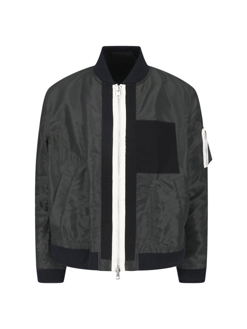 Sacai Reversible Black And Dark Olive Cropped Jacket