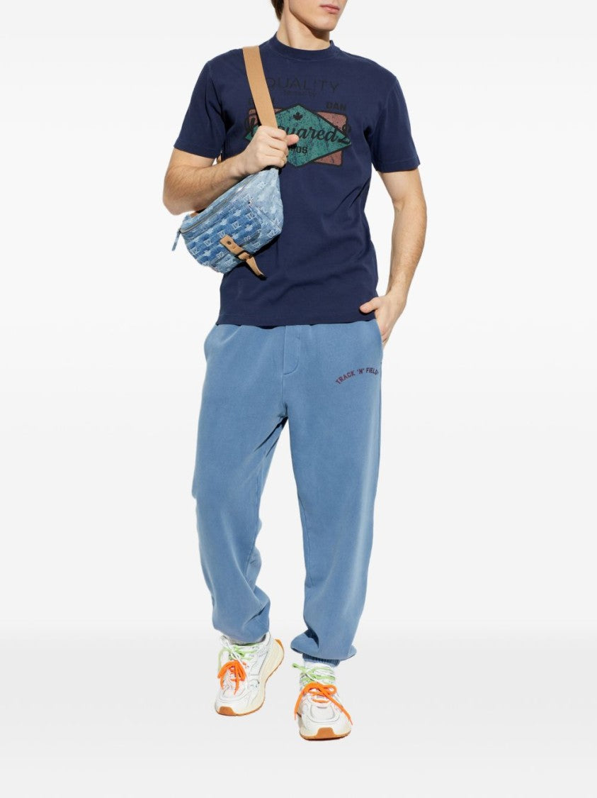 Dsquared2 Blue Distressed Front Graphic Crew Neck T-Shirt