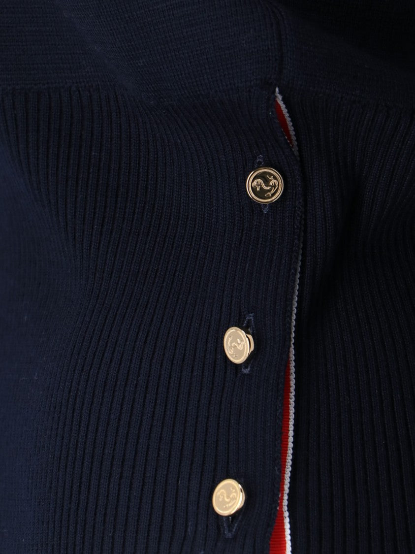 Thom Browne Blue 4-Bar V-Neck Virgin Wool Cardigan