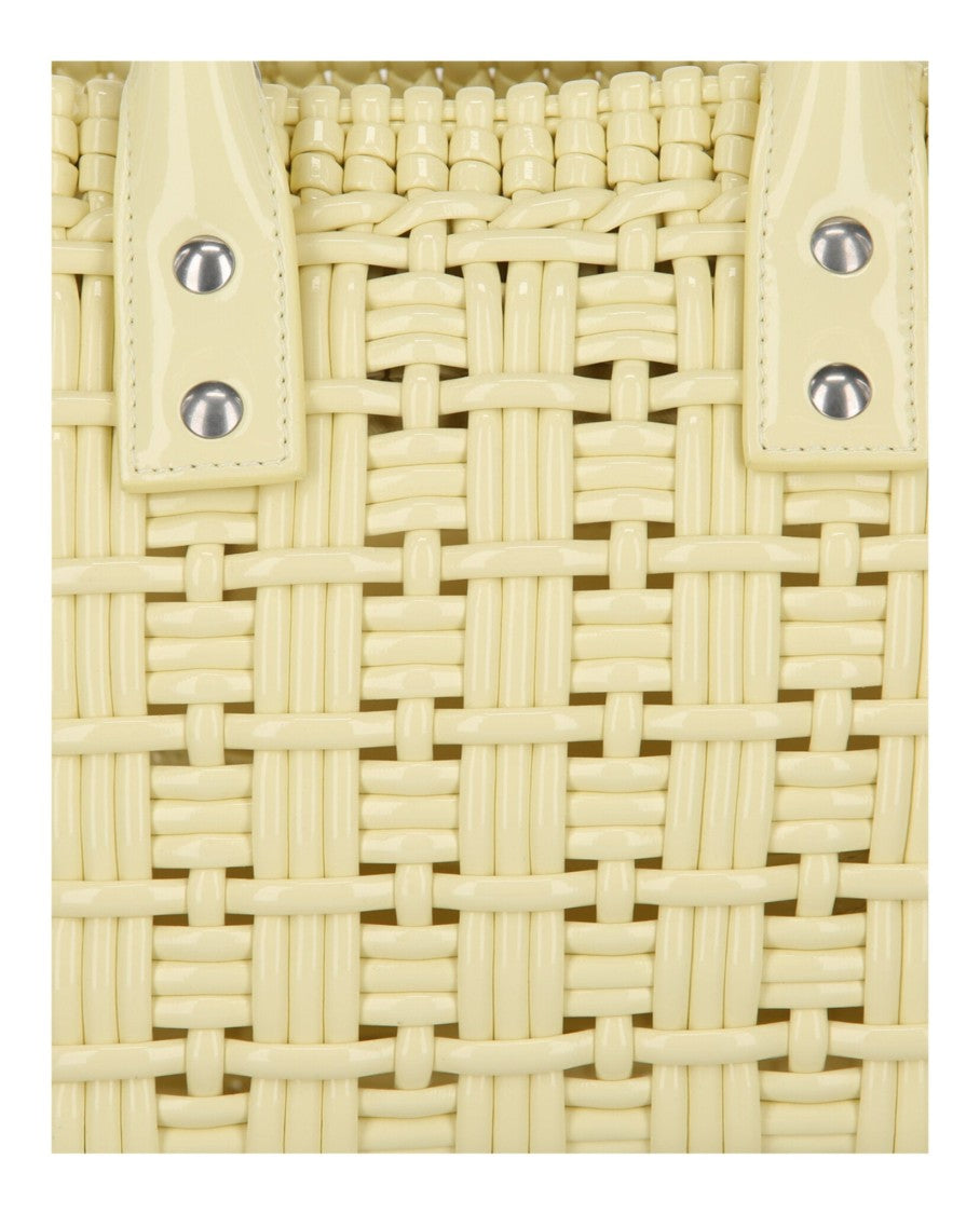 Balenciaga Woven Patent Basket Bag With Adjustable Strap