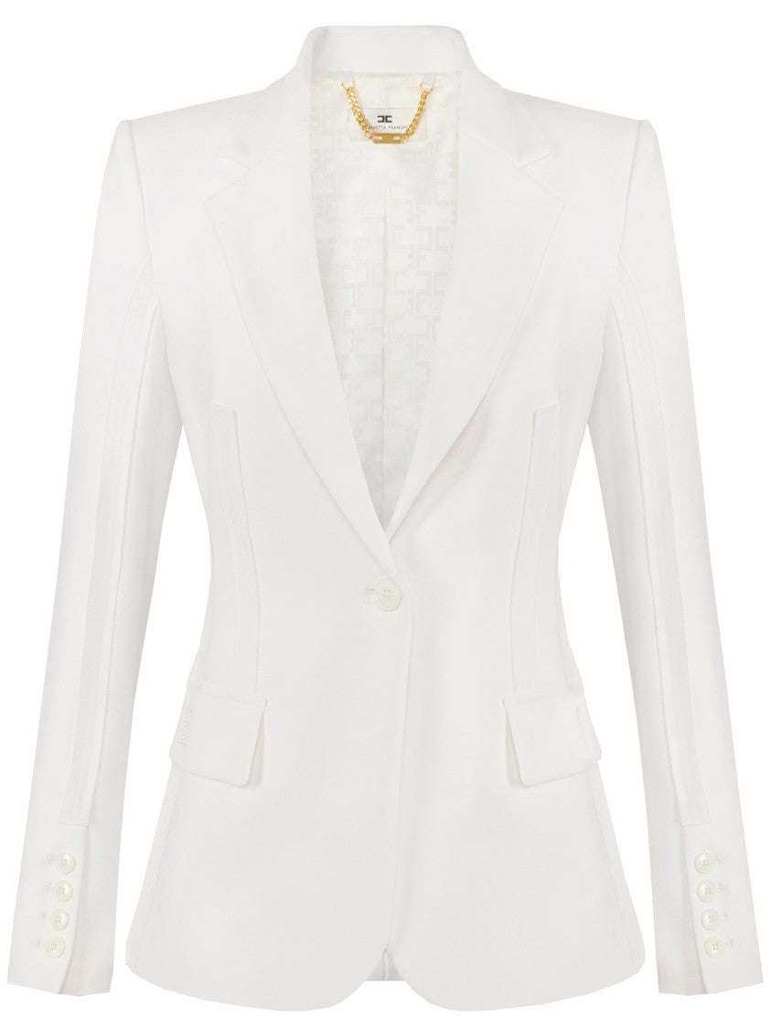 Elisabetta Franchi Tailored White Notch Lapel Fitted Blazer