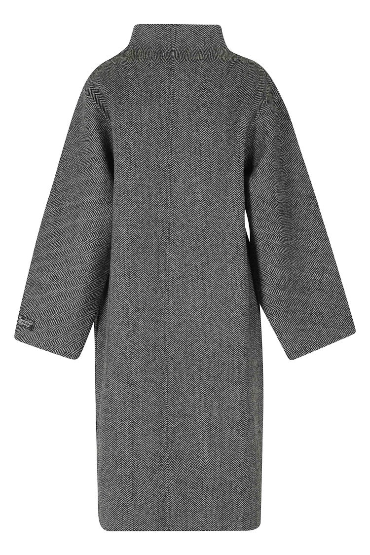 Essentiel Antwerp Gray Herringbone Patterned Wool-Blend Oversized Coat