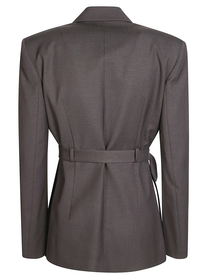 Pinko Brown Vitiano Diagonale Belted Tailored Blazer