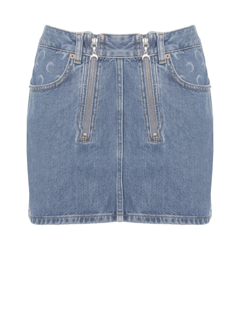 Marine Serre Light Blue Denim Mini Skirt With Double Zip Fastening
