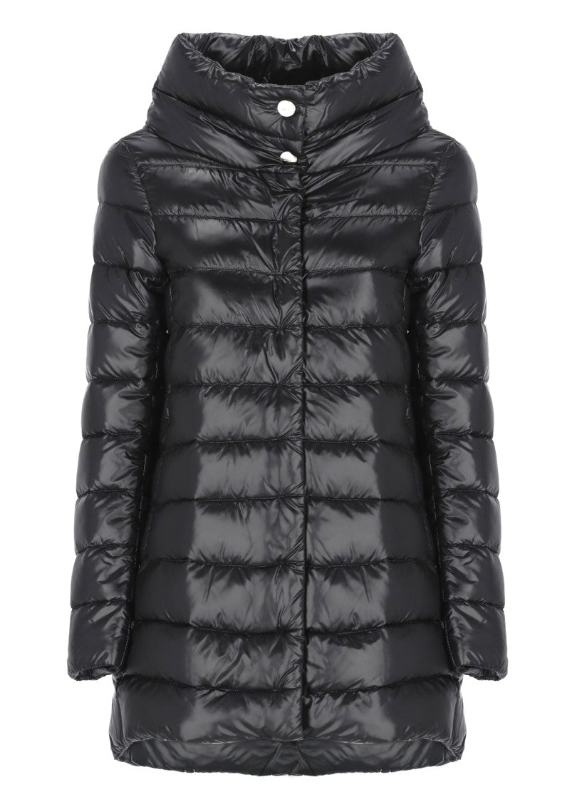 Herno Black High Collar Hidden Press Studs Quilted Down Jacket