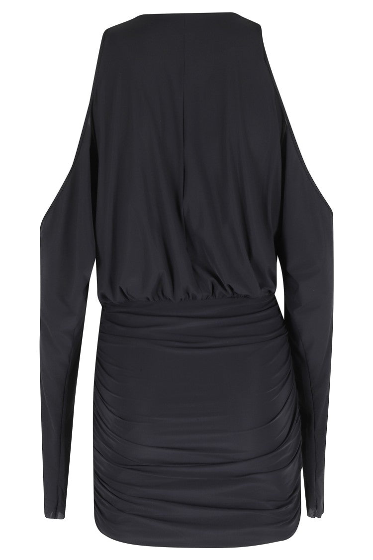 Amazuin Black Olivia Gathered Cut-Out Polyamide-Blend Mini Dress