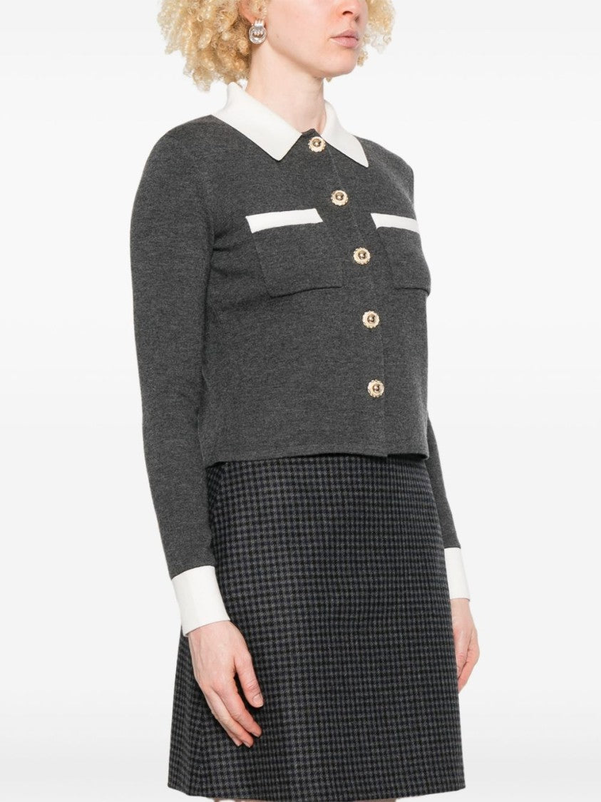 Self-Portrait Grey Cardigan With Contrasting Collar