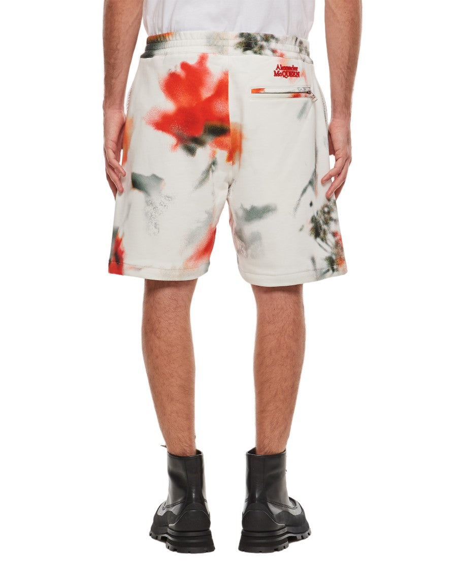 Alexander Mcqueen Floral Printed Cotton Shorts With Relaxed Fit And Zippered Back Pocket